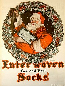 This Interwoven Sock ad also predates the classic Coca Cola Santa that some folks claim all modern Santas are based on.  Click to see a bigger picture.