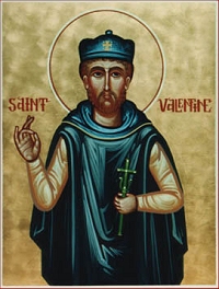 Even when one of the St. Valentines is commemorated, as in this iconic image, no one is really sure what he did to link his legend with notions of romance. Click for bigger photo.