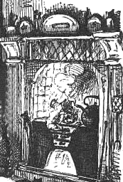 This is a detail of a line drawing by Clarkston Stanfield. Click to see the whole picture.