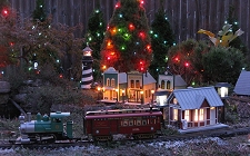 This is Paul's garden railroad as he was starting to decorate it for Christmas. Click to learn more about open Garden Railroads in Southwest Ohio in 2008
