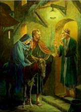 Please help us find the source of this painting - we used it because it illustrates the obstacles facing Mary and Joseph, but we don't know where it comes from.  We want to give credit and to make certain we're not violating anyone's copyright.  To see the whole painting, please click on this picture. Thanks - Paul