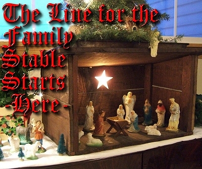 The Line for the Family Stable Starts Here. Click to see a photo of the Nativity set that the author grew up with