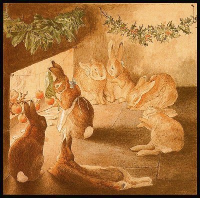 The rabbits roast apples for dessert. Click for bigger picture.